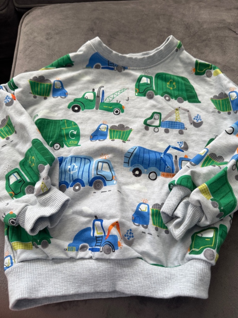 Little Sleepies Gray Sweatshirt with Green and Blue Truck Print